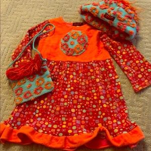 Zaza boutique dress, hat, purse fuzzy colorful 4T